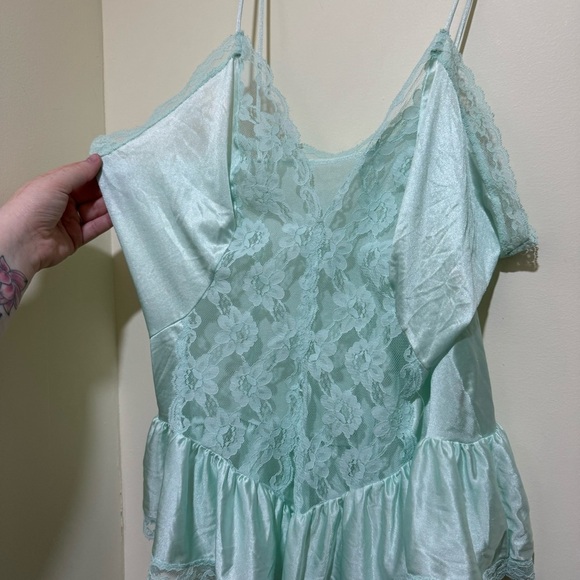 Women’s Vintage Val Mode Blue Lace Sheer Silky Sexy Lingerie Tank Top Size: L - Picture 5 of 15